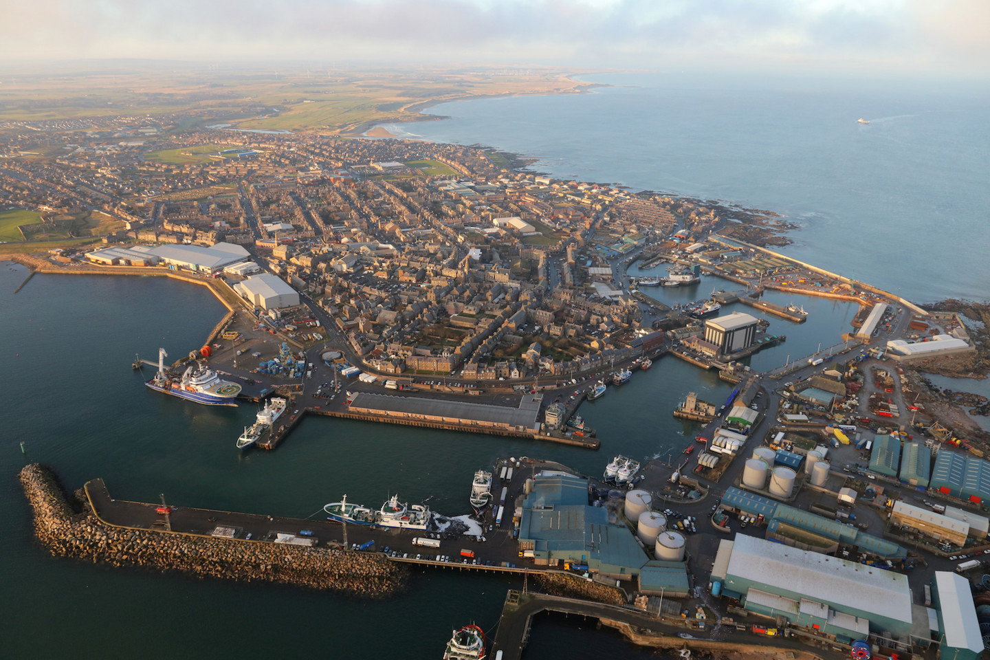 Aerial view of Peterhead harbour - Scotland