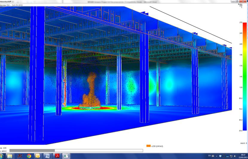 A photo showing the fire engineering model of a garment hanging warehouse.