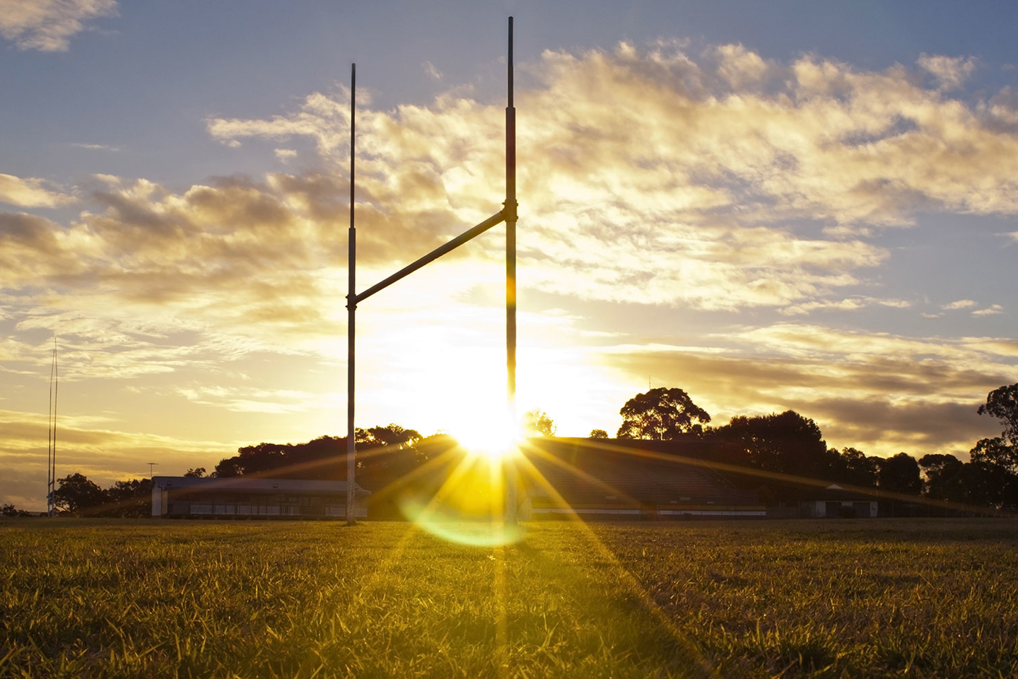 Rugby goals on an empty sports ground