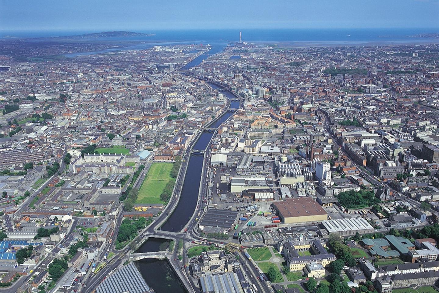 Aerial picture of Dublin and the river Liffey