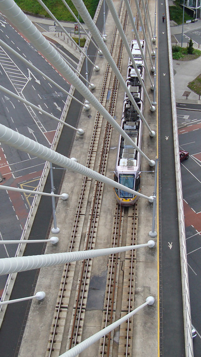 Civil engineering structure showing train lines running over a bridge