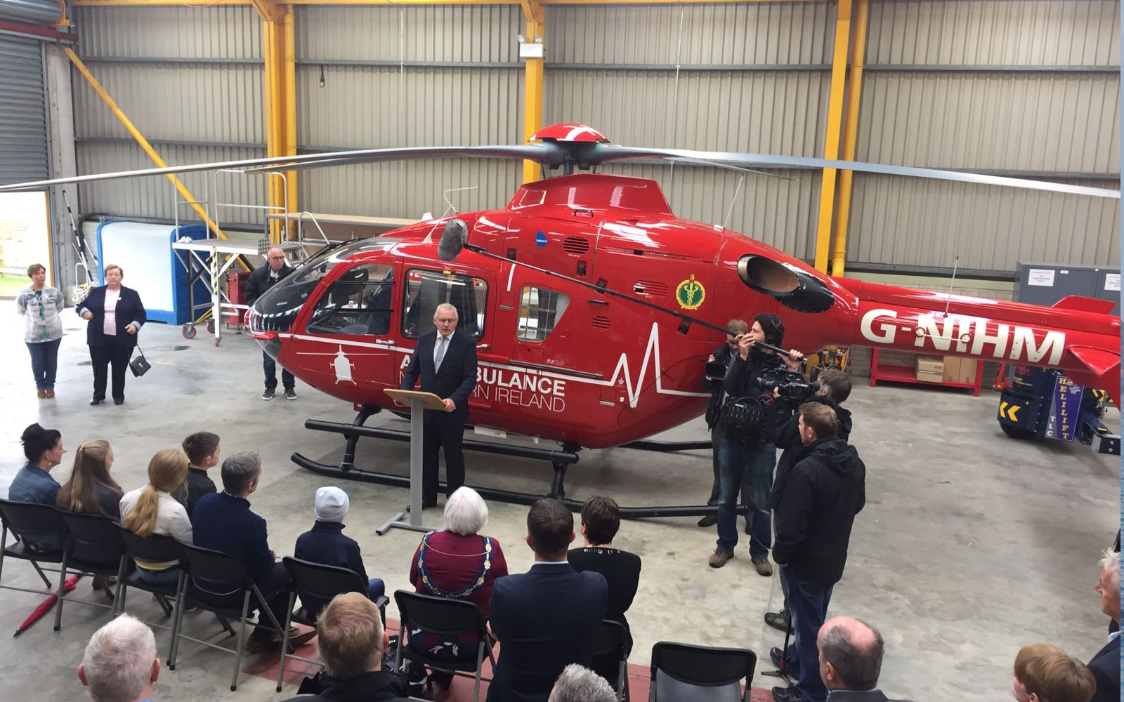 Ceremony celebrating planning permission approval for the AANI operations base consisting of a landing site, control station, storage and maintenance facilities for air ambulance craft.