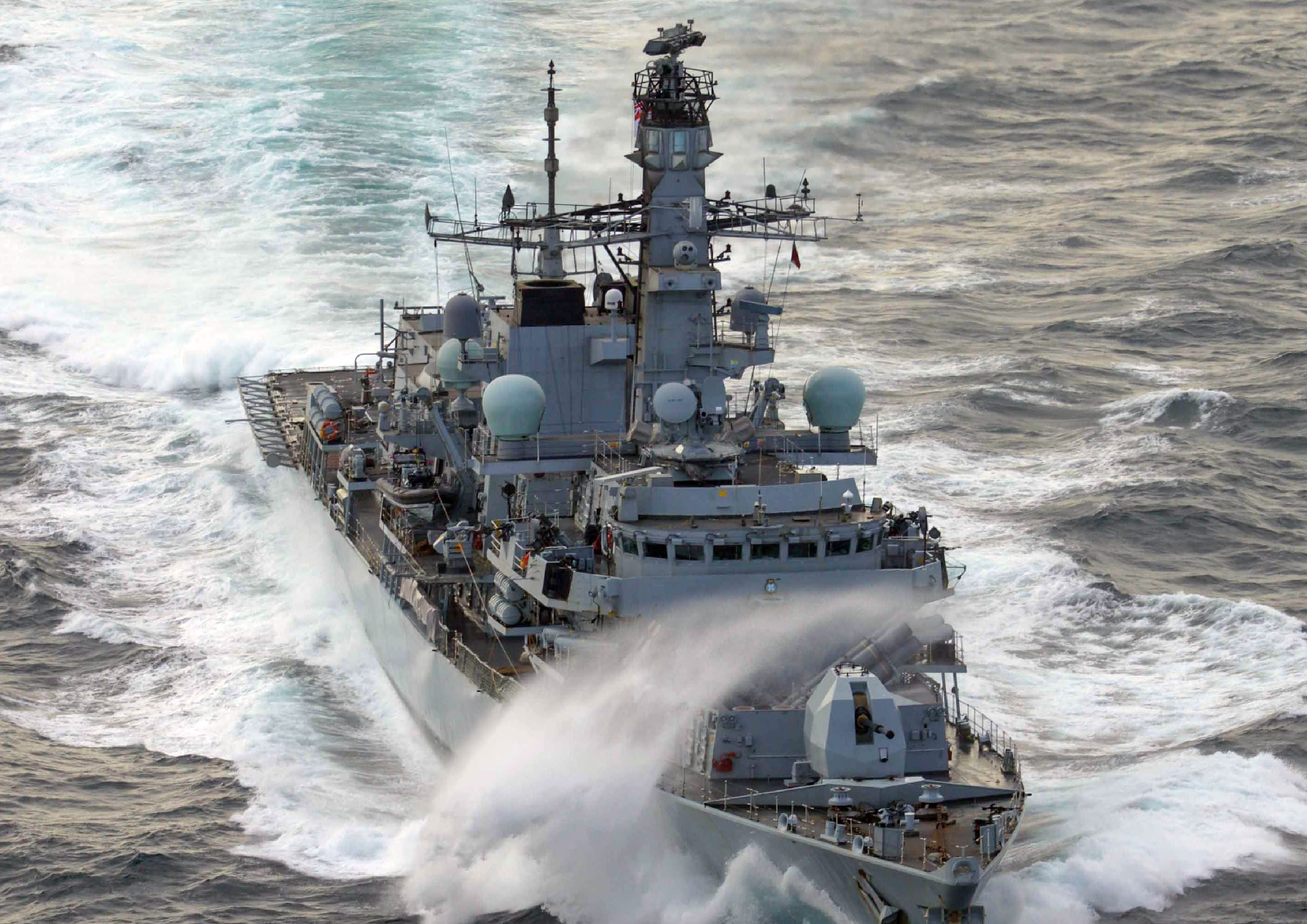 Maritime combat ship travelling in the sea. 