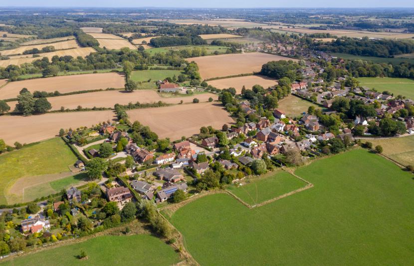 Birds eye view of a countryside housing estate.