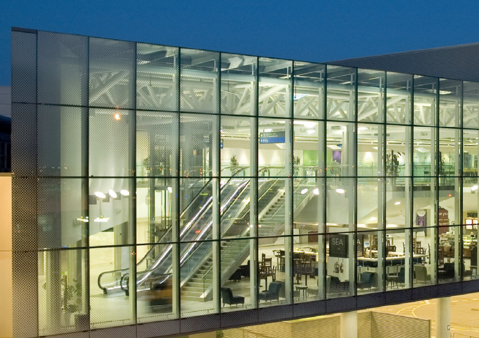 Exterior of glass airport terminal