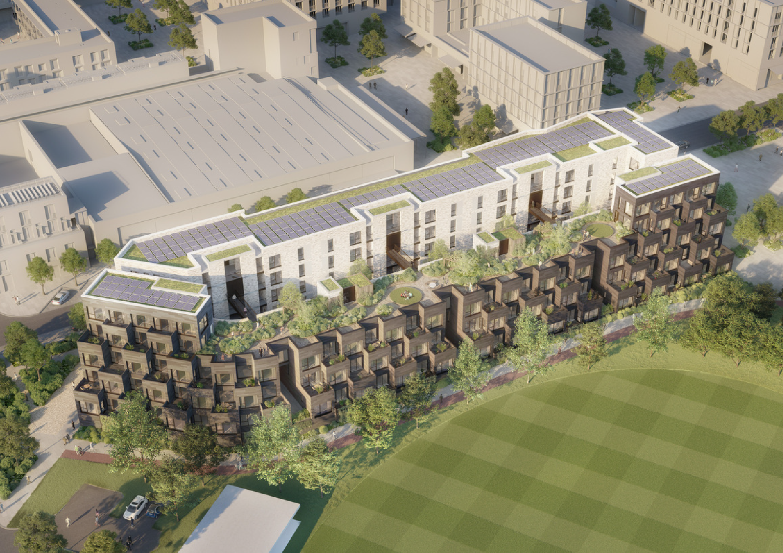 Birds eye CGI of new residential units in Cambridge 