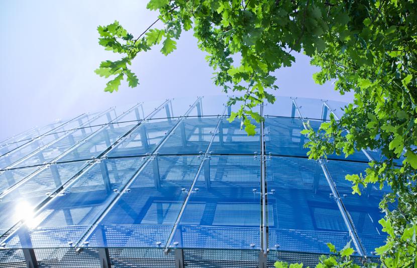 Environmentally friendly architecture. outside of a building with trees