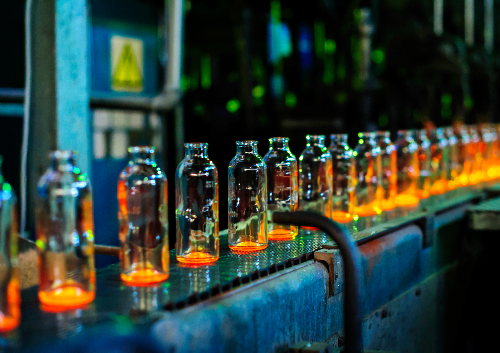 A row of glass bottles