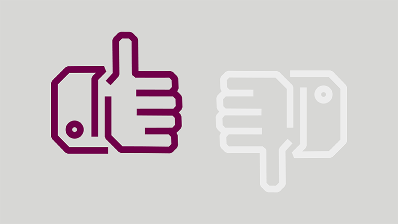 An animation of two thumbs. One gives the thumbs up and the other the thumbs down. 