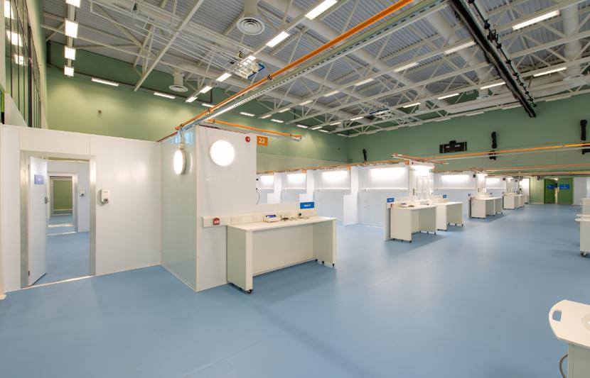 Inside the temporary hospital with various facilities