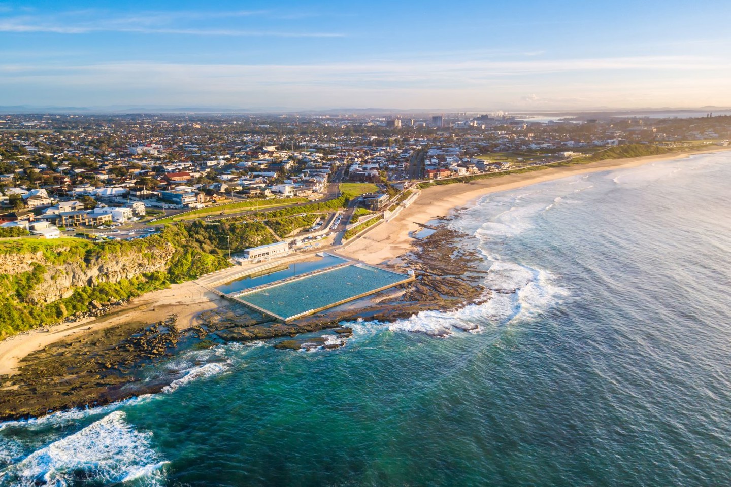Newcastle beach and city aerial shot