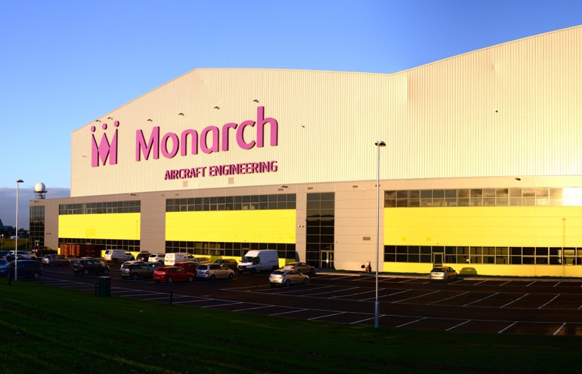 Bright yellow panelled on Monarch aircraft engineering maintenance facility