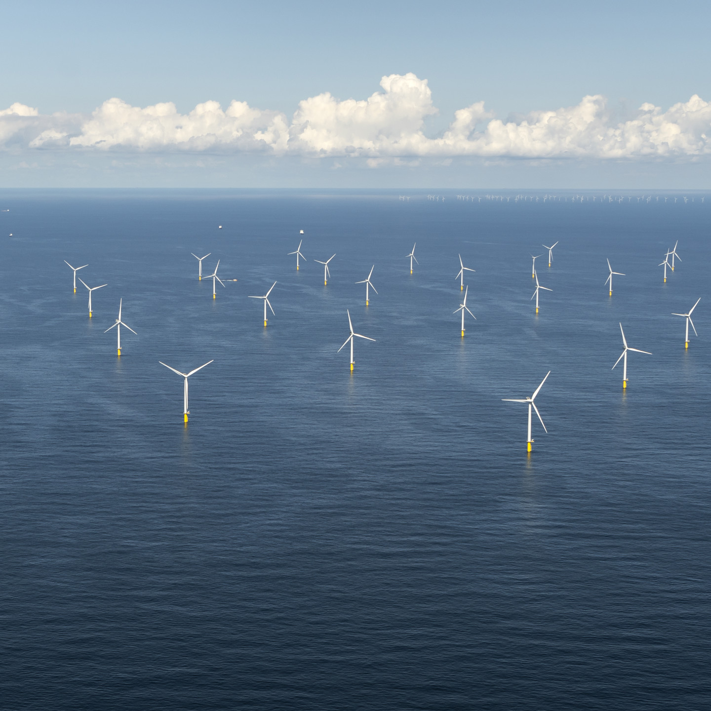 Aerial view of offshore wind farm