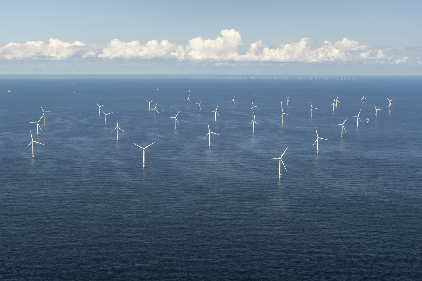 Aerial view of offshore wind farm