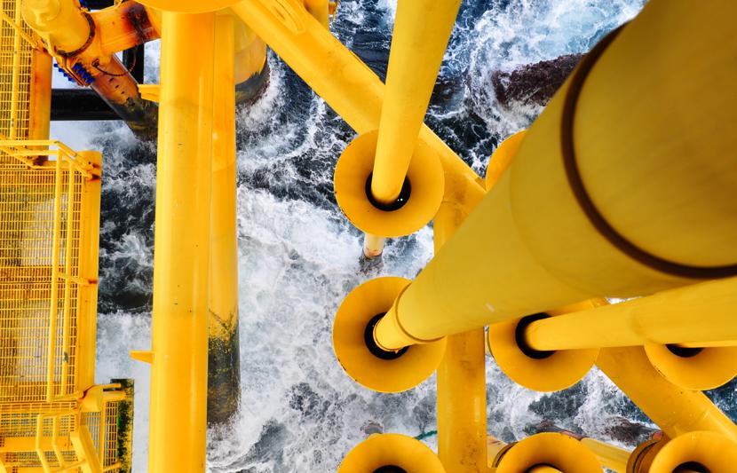 Oil and gas pipes submerged in the sea for energy production