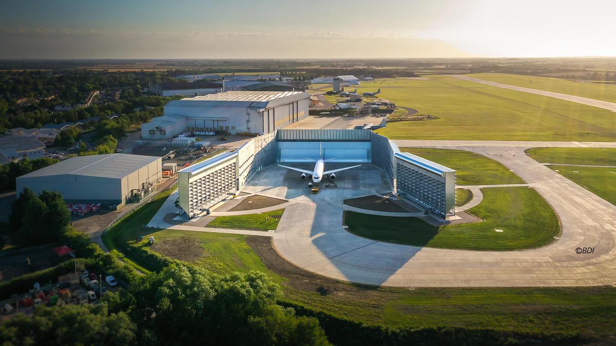 Aerial view of Cambridge Airport's engine ground run facility
