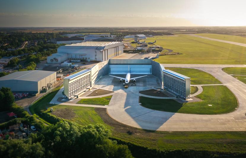 Aerial view of Cambridge Airport's engine ground run facility