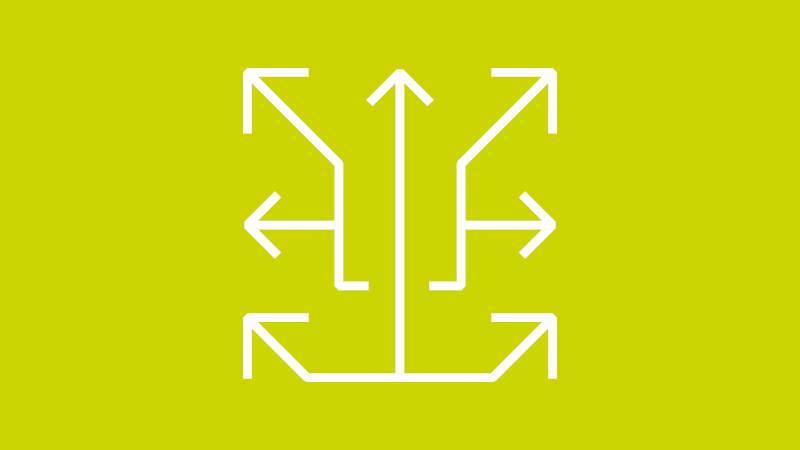 Measure and reduce carbon using Life Cycle Assessment icon with arrows travelling in lots of directions