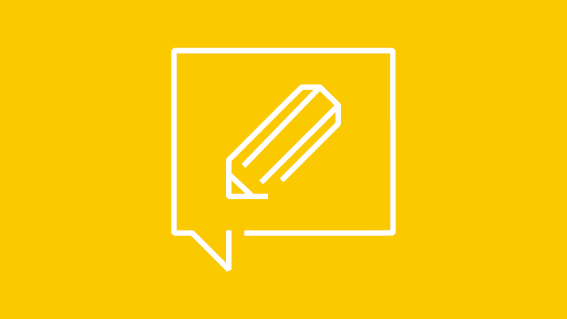 Design and Collaboration icon of pencil outline in a speech bubble