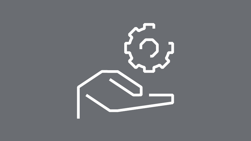 Handover icon of a hand outline with a cog in palm 