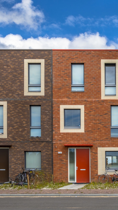A view of modern affordable housing in a row