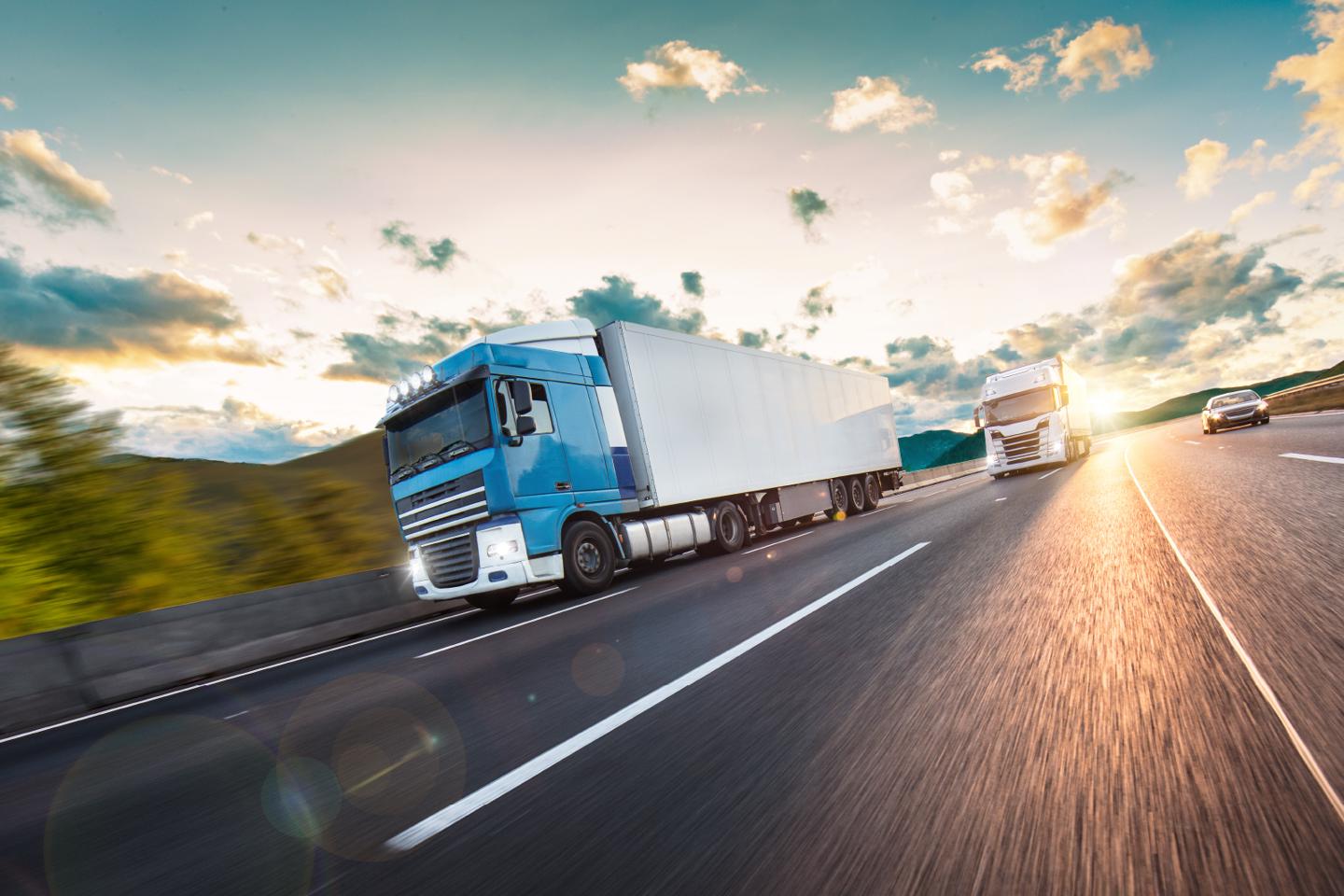Trucks driving on motorway
