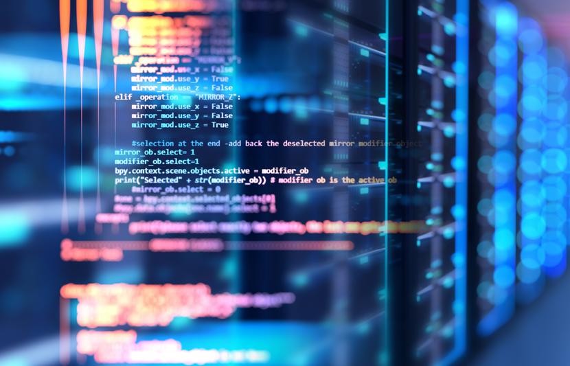 Abstract image of computer coding against blue and purple background