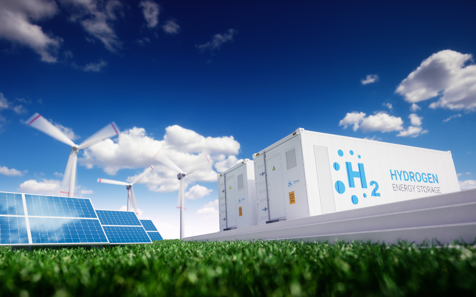 hydrogen alternative fuel storage integrated with renewable generation assets - wind turbines and solar panels