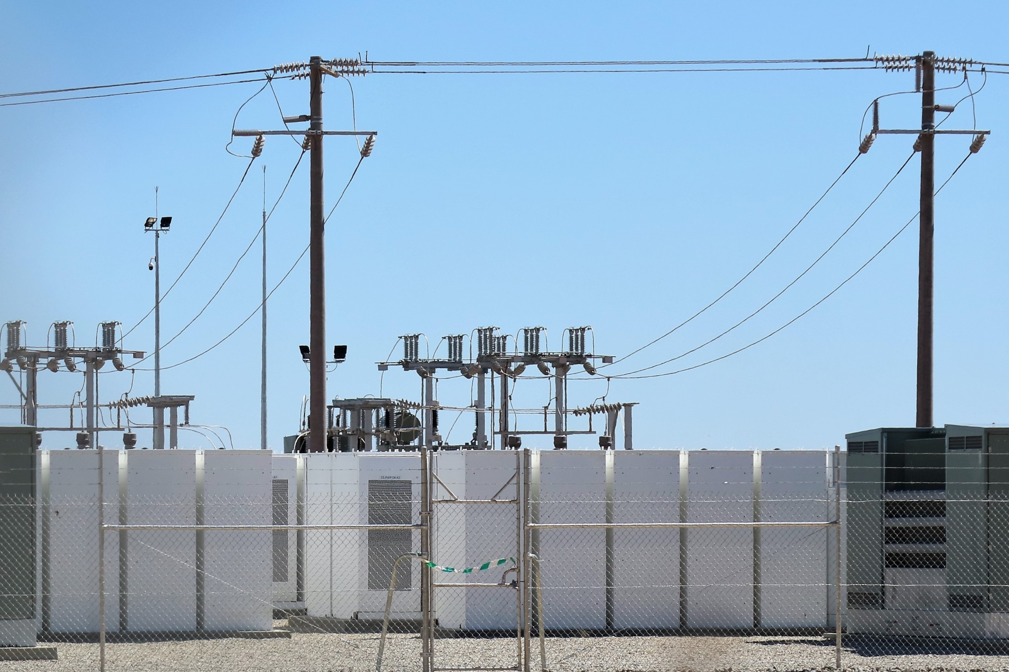 battery storage facility with blue sky background