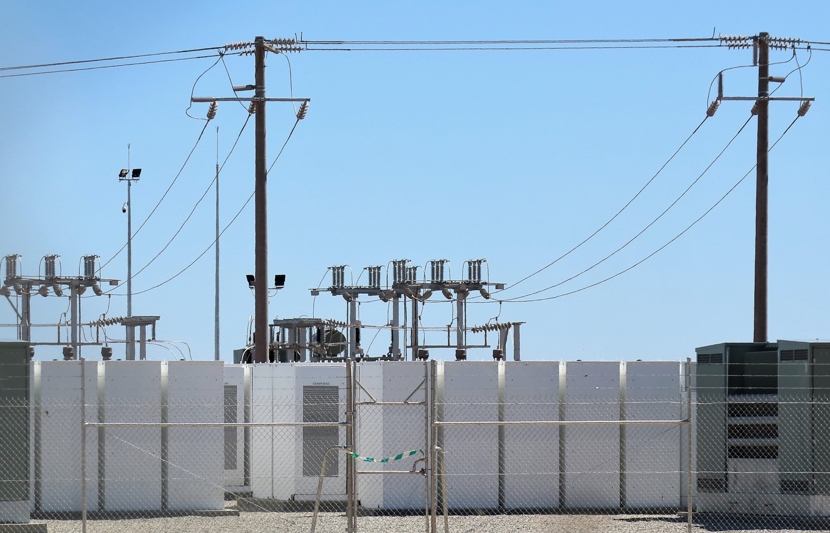 battery storage facility with blue sky background