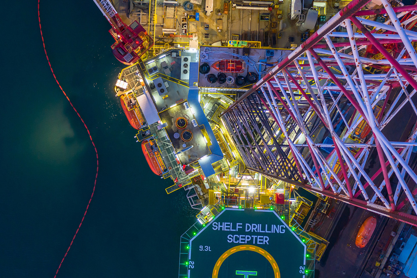 Aerial View Offshore Platform At Night