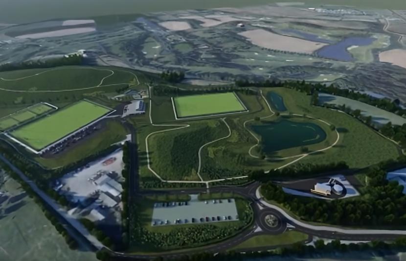 Aerial view of remediation of the former landfill site