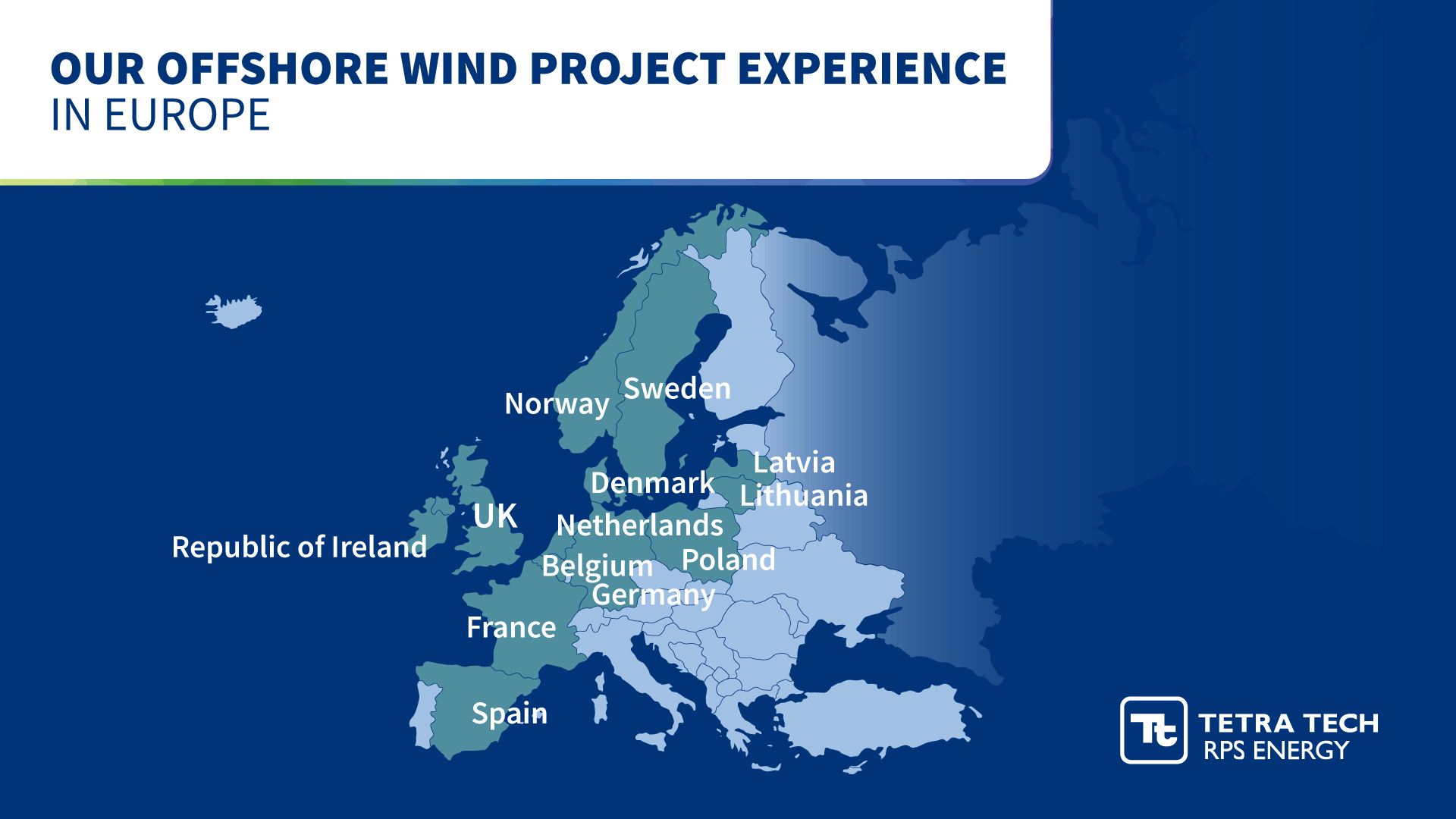 Tetra Tech RPS Energy - map of offshore wind experience in Europe